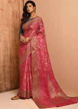 Pink Banarasi Silk Festive Saree & Blouse