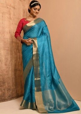 Blue Banarasi Silk Festive Saree & Blouse