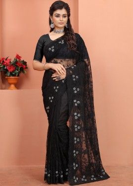 Black Net Embroidered Saree & Blouse