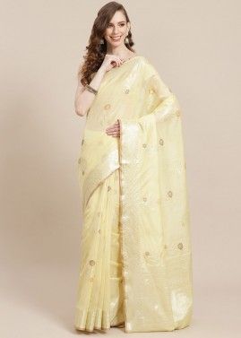 Beige Woven Saree In Banarasi Silk