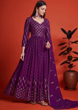 Purple Sequins Embellished Georgette Anarkali Suit