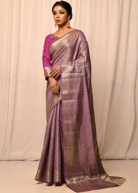 Purple Zari Woven Saree In Kanjivaram Silk