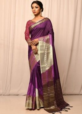 Shaded Purple Woven Saree In Satin