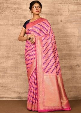Pink Zari Woven Saree With Distinctive Border