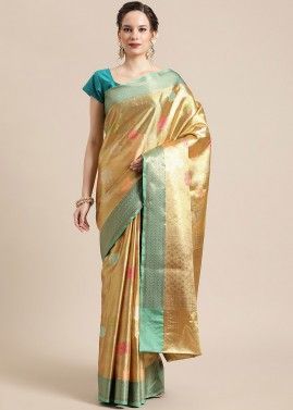 Gold Woven Saree In Banarasi Silk