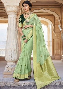 Green Zari Woven Festive Saree In Art Silk