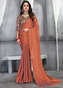 Orange Silk Saree With Printed Blouse