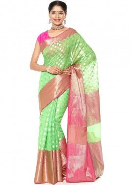 Green Woven Saree In Banarasi Silk