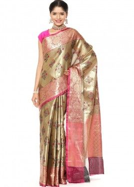 Gold Woven Saree In Banarasi Silk