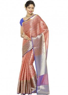 Brown Woven Saree In Banarasi Silk