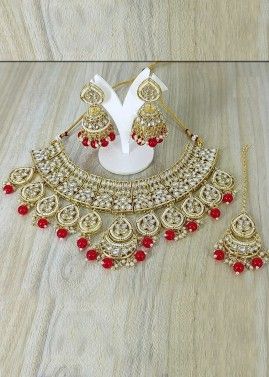 Red Kundan Studded Wedding Necklace Set