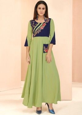 Green Rayon Readymade Indo Western Dress