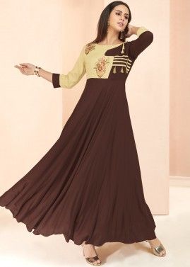 Brown Rayon Readymade Indo Western Dress
