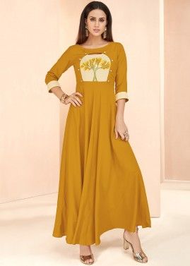 Yellow Rayon Readymade Indo Western Dress