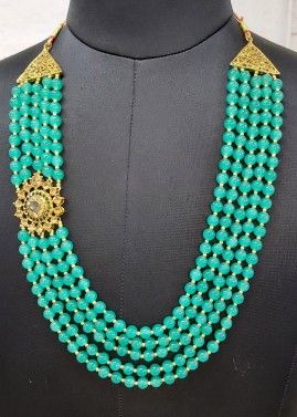 Green Multi Layered Bead Studded Kantha Mala
