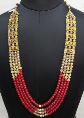 Red Bead Studded Layered Kantha Mala
