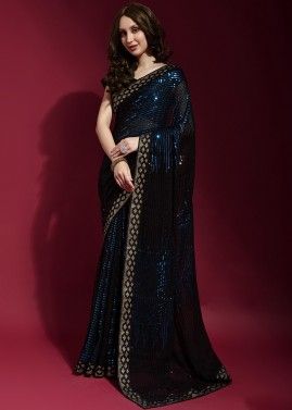 Black Contemporary Sequinned Saree In Georgette