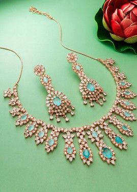 Blue American Diamonds Studded Necklace Set