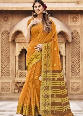 Yellow Woven Saree In Linen