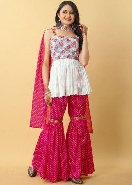 White Embroidered Peplum Style Gharara Suit