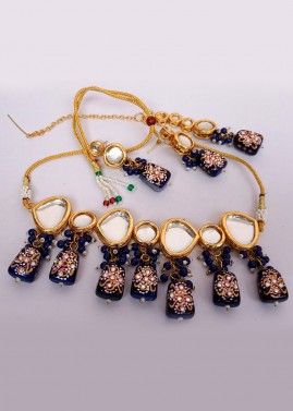 Blue Meenakari Beaded Choker Necklace Set