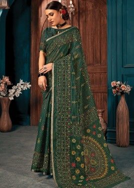 Green Woven Saree In Cotton