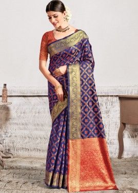 Blue Woven Saree In Patola