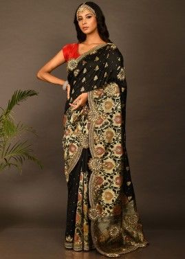 Black Kanjivaram Silk Embroidered Border Saree