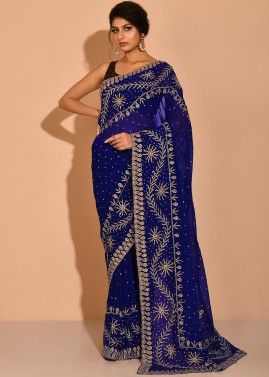 Navy Blue Party Wear Embroidered Saree