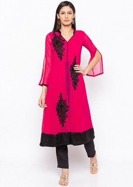 Readymade Red Georgette Embroidered Long Kurta