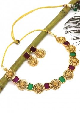 Green Stone Studded Necklace Set