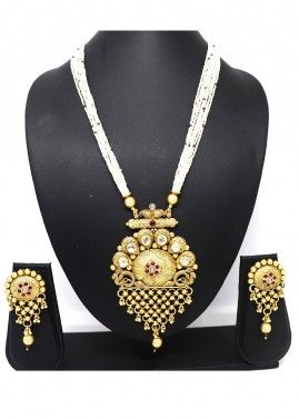 Stone Studded Golden Traditional Necklace Set