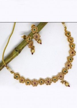 Gold Beaded Long Necklace Set