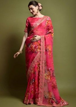 Pink Sequin Embellished Saree With Blouse
