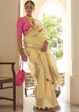Yellow Zari Woven Saree With Art Silk Blouse