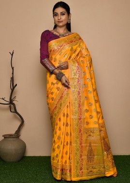 Yellow Zari Woven Banarasi Silk Saree
