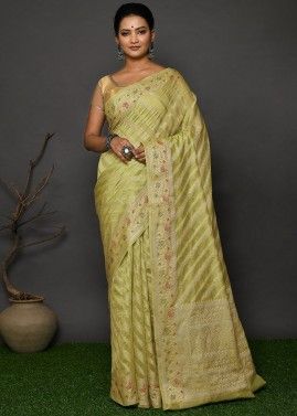 Green Traditional Style Banarasi Georgette Woven Saree