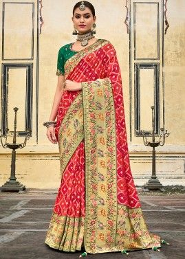 Red Bridal Zari Woven Silk Saree With Heavy Blouse
