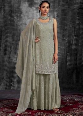 Readymade Green Embroidered Sharara Suit