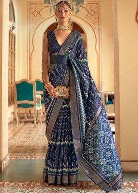 Blue Woven Pattern Saree In Patola Silk