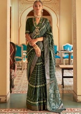 Green Traditional Saree With Woven Detailings