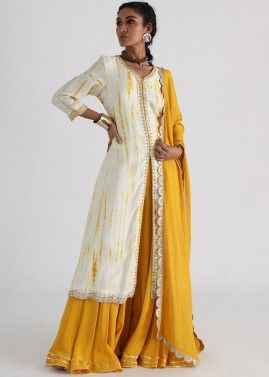 Yellow Slit Style Embroidered Palazzo Suit Set