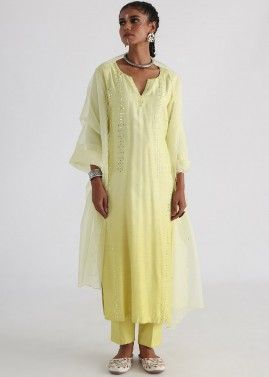 Yellow Shaded Embroidered Pant Suit Set