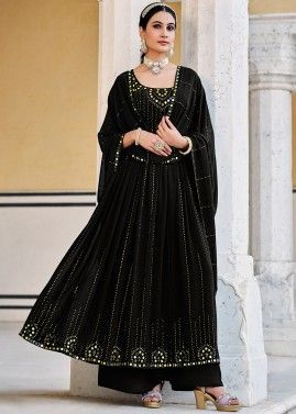 Readymade Black Embroidered Palazzo Style Suit
