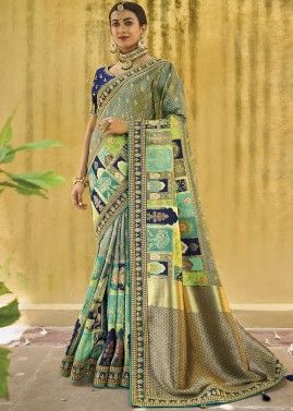 Multicolor Traditional Zari Woven Silk Saree With Blouse