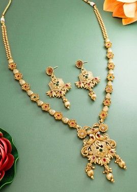 Beads & Stone Studded Golden Necklace Set
