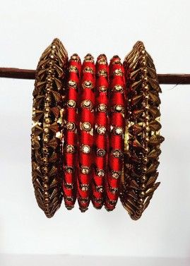 Golden And Red Metal Bangle Set