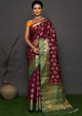 Maroon Zari Woven Saree In Kanchipuram Silk