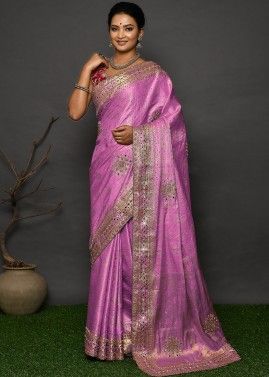 Pink Kanjivaram Silk Embroidered Border Saree