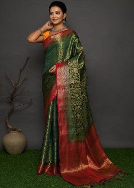 Green Woven Border Kanjivaram Silk Saree